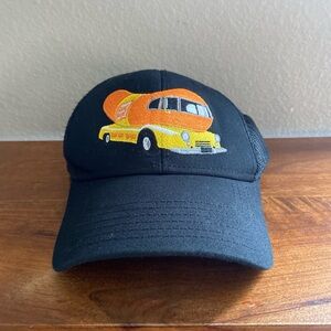 Black and orange vintage Oscar Mayer Wiener Mobile hat